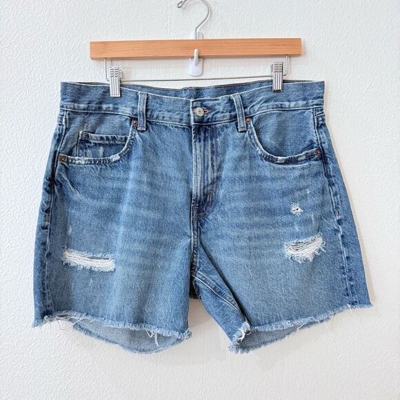 Old Navy Pants - Old Navy Women's 12 Blue Distressed High Rise Slouchy Straight Cut Off Shorts